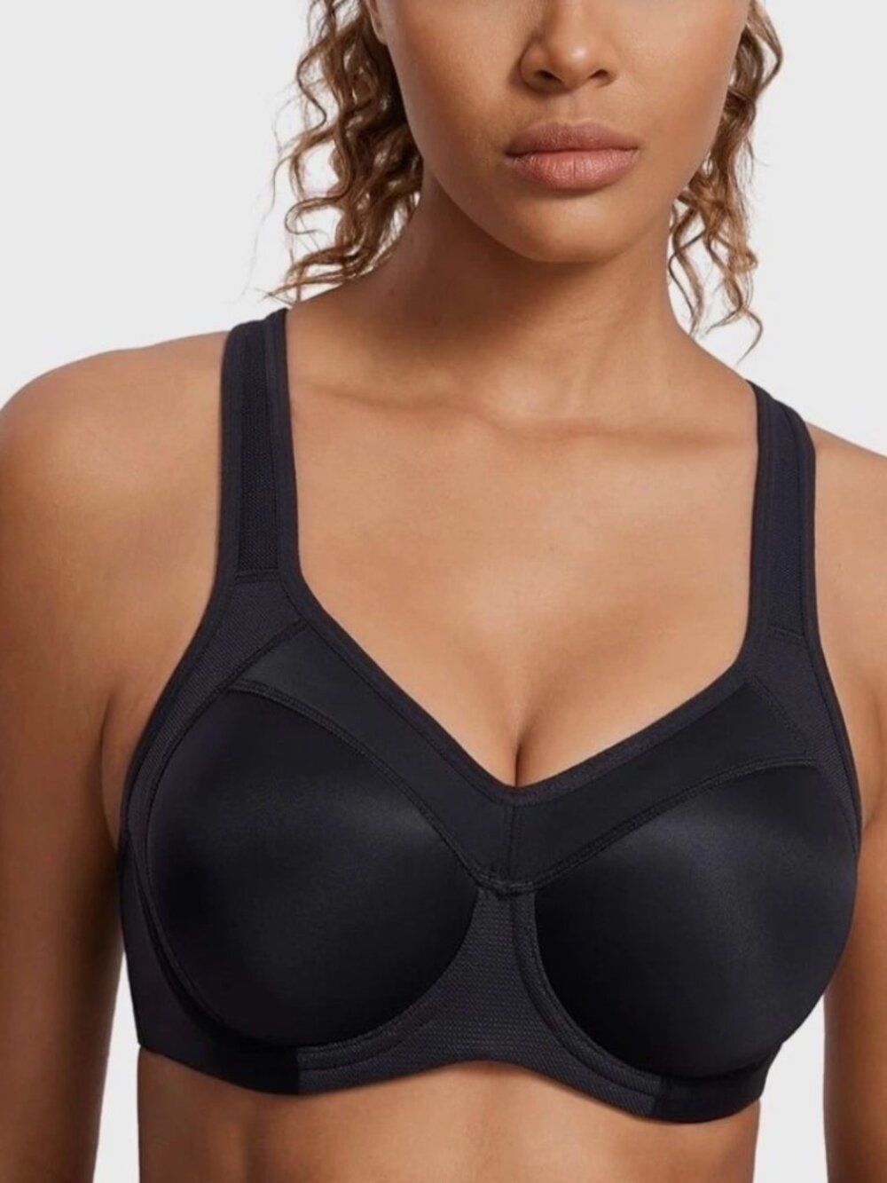 Syrokan Womens High Impact Racerback Underwire Sports Bra Full Support Black 32E